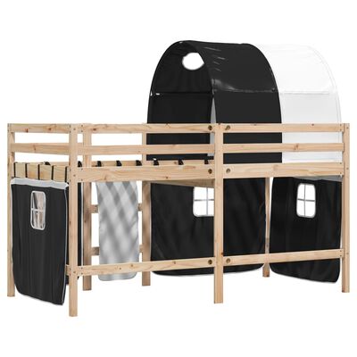 vidaXL Letto a Soppalco con Tunnel Bambini Bianco e Nero 80x200cm Pino