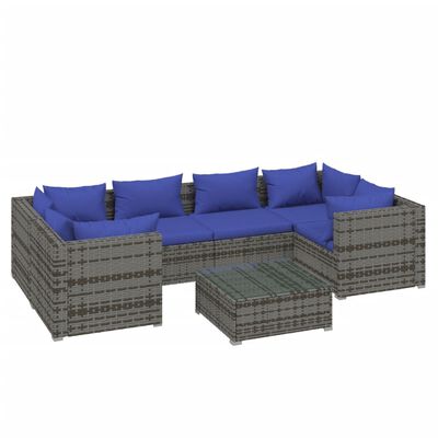 vidaXL Set Divani da Giardino 7 pz con Cuscini in Polyrattan Grigio