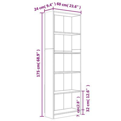 vidaXL Libreria 5 Ripiani Rovere Marrone 60x24x175cm Legno Multistrato