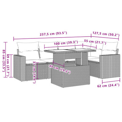 vidaXL Set Divano da Giardino 6 pz con Cuscini Beige in Polyrattan