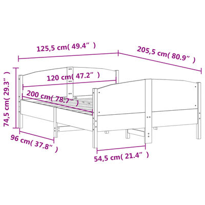 vidaXL Giroletto senza Materasso Bianco 120x200 cm Legno Massello Pino