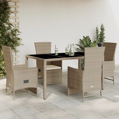 vidaXL Set da Pranzo da Giardino 5 pz con Cuscini Beige in Polyrattan