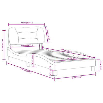 vidaXL Giroletto con Testiera Grigio Scuro 80x200 cm in Tessuto