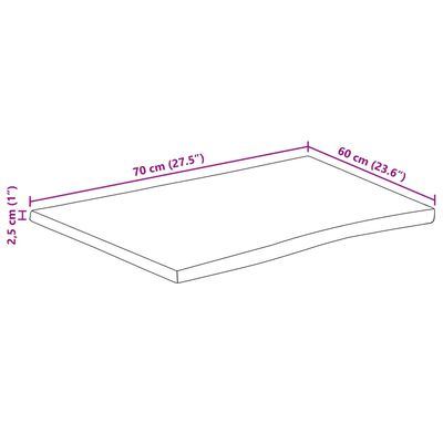 vidaXL Piano Tavolo Bordi Vivi 70x60x2,5cm Legno Massello Mango Grezzo