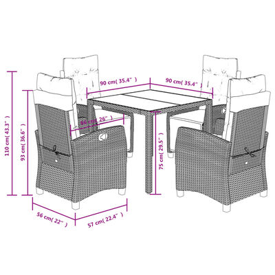 vidaXL Set da Pranzo da Giardino 5 pz Nero con Cuscini in Polyrattan