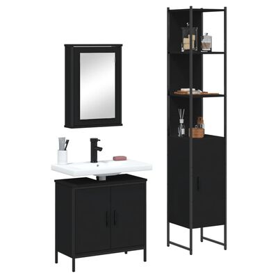 vidaXL Set Mobili da Bagno 3 pz Nero in Legno Multistrato