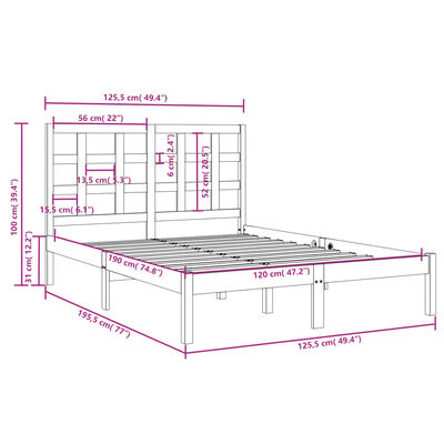 vidaXL Giroletto in Legno Massello 120x190 cm Small Double