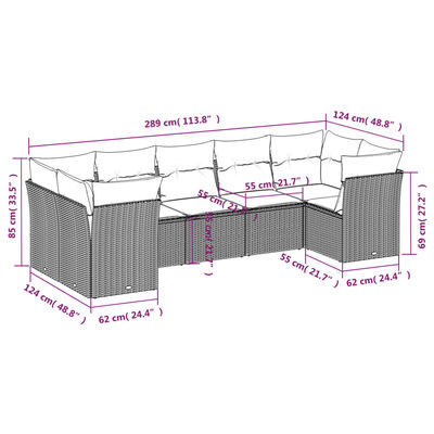 vidaXL Set Divani da Giardino 7pz con Cuscini Grigio Chiaro Polyrattan