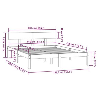 vidaXL Giroletto senza Materasso Ambrato in Legno Massello 140x200 cm