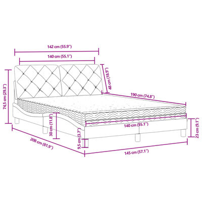 vidaXL Letto con Materasso Blu 140x190 cm in Velluto