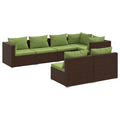 vidaXL Set Divani da Giardino 7 pz con Cuscini in Polyrattan Marrone