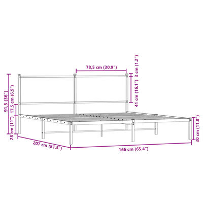 vidaXL Giroletto senza Materaso in Metallo Rovere Fumo 160x200 cm