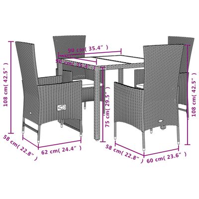 vidaXL Set da Pranzo da Giardino 5 pz con Cuscini Beige in Polyrattan