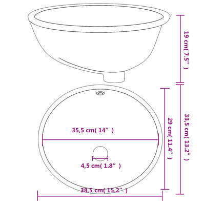 vidaXL Lavandino da Bagno Bianco 38,5x33,5x19 cm Ovale in Ceramica