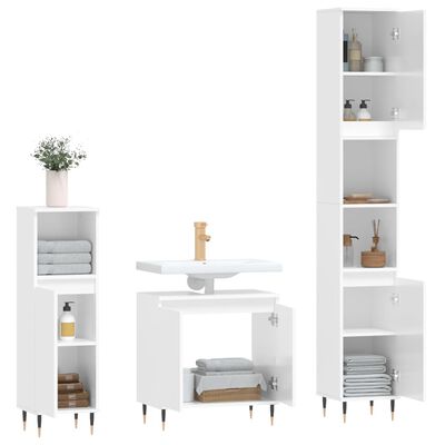 vidaXL Set Mobili da Bagno 3 pz Bianco Lucido in Legno Multistrato