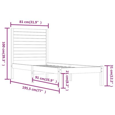 vidaXL Giroletto Marrone Ambra in Legno Massello 75x190cm Small Single