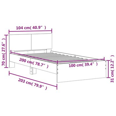 vidaXL Giroletto con Testiera e LED Grigio Sonoma 100x200 cm