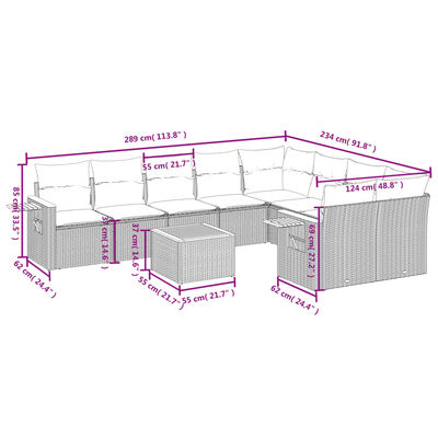 vidaXL Set Divano da Giardino 10 pz con Cuscini Grigio in Polyrattan