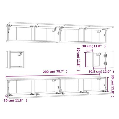 vidaXL Set di Mobili Porta TV 6 pz Bianco Lucido in Legno Multistrato