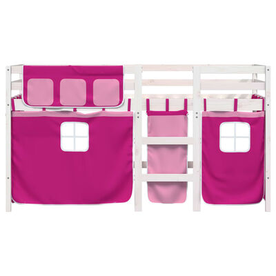 vidaXL Letto a Soppalco con Tende Bambini Rosa 80x200 cm Massello Pino