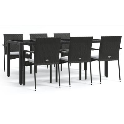 vidaXL Set da Pranzo da Giardino 7 pz Nero con Cuscini in Polyrattan