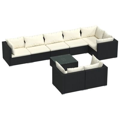 vidaXL Set Salotto da Giardino con Cuscini 9pz Nero in Polyrattan