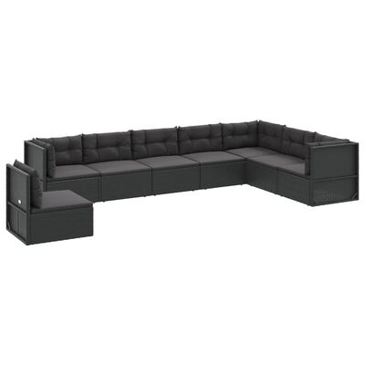 vidaXL Set Mobili da Giardino con Cuscini 8 pz Nero in Polyrattan