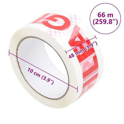 vidaXL Nastro da Imballaggio 36pz Stampa FRAGILE Bianco 48 mm x 66 m