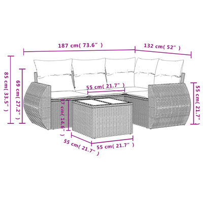 vidaXL Set Divano da Giardino 5 pz con Cuscini Grigio in Polyrattan