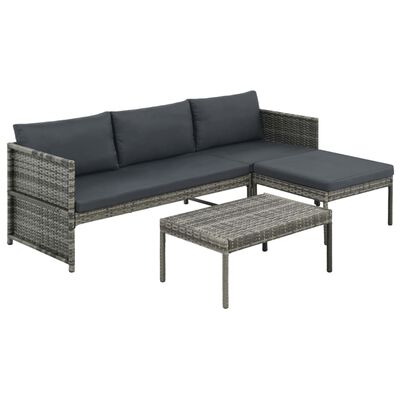 vidaXL Set Divani da Giardino 3 pz con Cuscini in Polyrattan Grigio