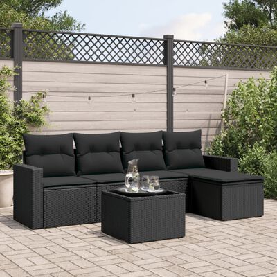 vidaXL Set Divano da Giardino 6 pz con Cuscini Nero in Polyrattan