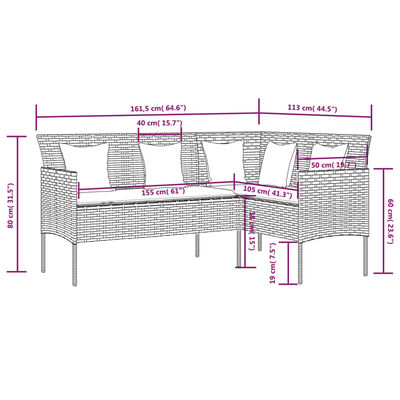 vidaXL Set Divano a L con Cuscini 5 pz Nero in Polyrattan