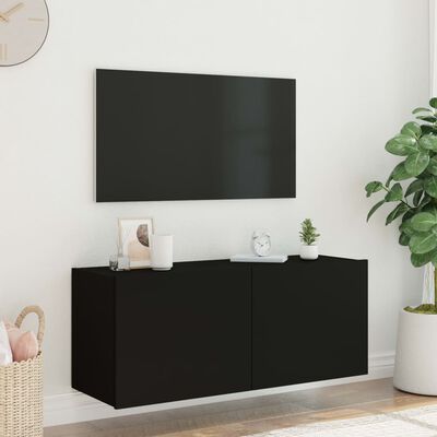 vidaXL Mobile TV a Parete con Luci LED Nero 100x35x41 cm