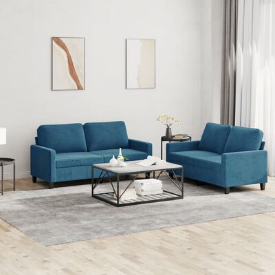 vidaXL Set di Divani 2 pz con Cuscini Blu in Velluto