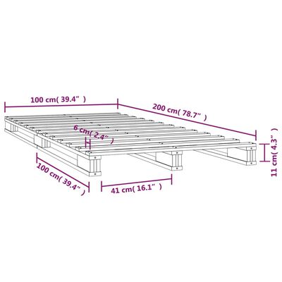 vidaXL Letto a Pallet Grigio 100x200 cm in Legno Massello di Pino