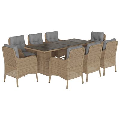 vidaXL Set da Pranzo da Giardino 9 pz con Cuscini Beige in Polyrattan