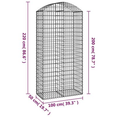 vidaXL Cesto Gabbione ad Arco 100x50x200/220 cm Ferro Zincato