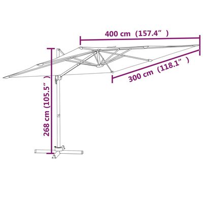 vidaXL Ombrellone a Sbalzo con Palo in Alluminio 400x300 cm Sabbia