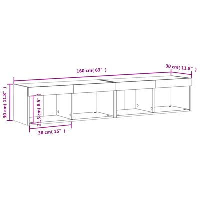 vidaXL Mobili Porta TV con Luci LED 2 pz Rovere Marrone 80x30x30 cm