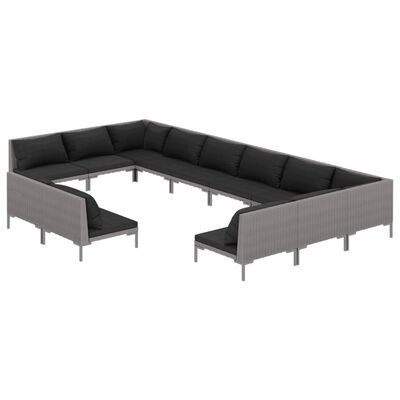 vidaXL Divani da Giardino 12 pz con Cuscini in Polyrattan Grigio Scuro