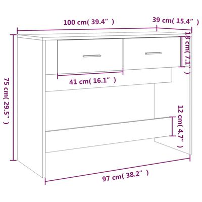 vidaXL Tavolino Consolle Bianco 100x39x75 cm in Legno Multistrato