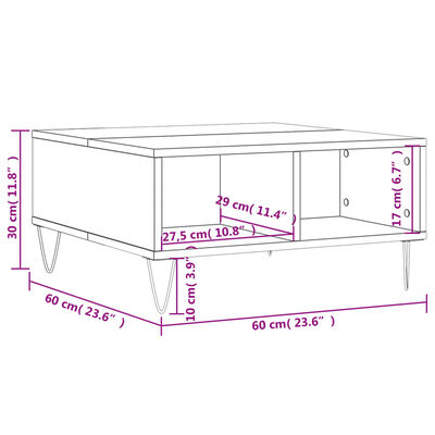 vidaXL Tavolino da Salotto Rovere Marrone 60x60x30cm Legno Multistrato