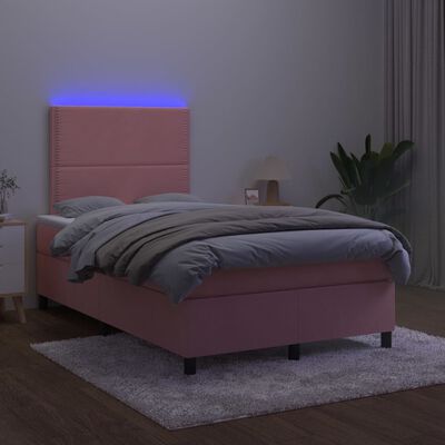 vidaXL Letto a Molle con Materasso e LED Rosa 120x200 cm in Velluto