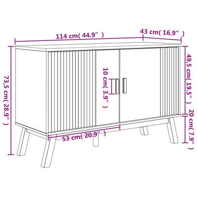 vidaXL Credenza OLDEN Grigia e Marrone 114x43x73,5 cm Massello di Pino