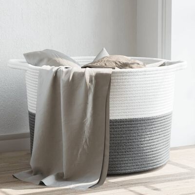 vidaXL Cesto per Biancheria Grigio e Bianco Ø55x36 cm in Cotone