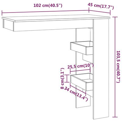 vidaXL Bancone da Muro Bianco Lucido 102x45x103,5 cm Legno Compensato