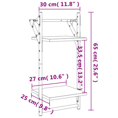 vidaXL Mensole a Parete con Aste 2pz Rovere Fumo 30x25x65 cm