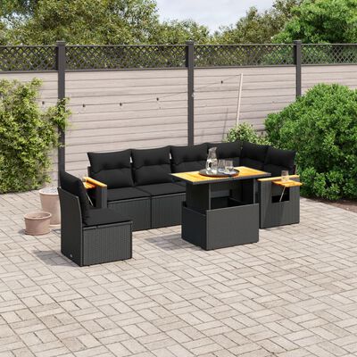 vidaXL Set Divani da Giardino con Cuscini 7pz Nero Polyrattan