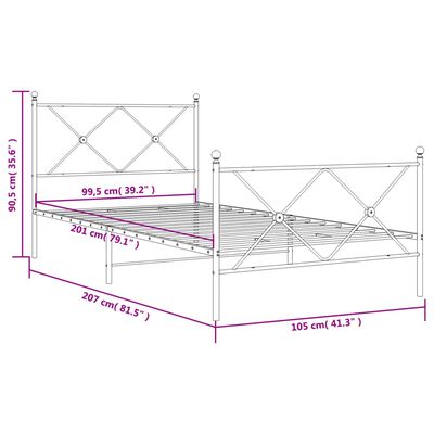 vidaXL Giroletto con Testiera e Pediera Metallo Bianco 100x200 cm