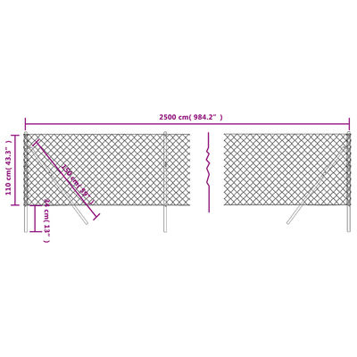 vidaXL Recinzione a Rete Antracite 1,1x25 m